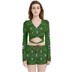 One Island In A Safe Environment Of Eternity Green Velvet Wrap Crop Top And Shorts Set by pepitasart