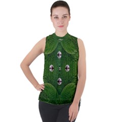 One Island In A Safe Environment Of Eternity Green Mock Neck Chiffon Sleeveless Top by pepitasart