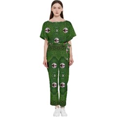 One Island In A Safe Environment Of Eternity Green Batwing Lightweight Jumpsuit by pepitasart