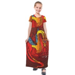 Dragon Metallizer Kids  Short Sleeve Maxi Dress