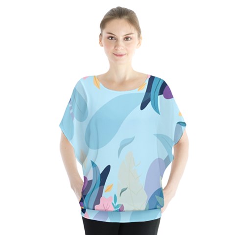 Nature Leaves Plant Background Batwing Chiffon Blouse by Mariart