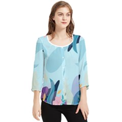 Nature Leaves Plant Background Chiffon Quarter Sleeve Blouse by Mariart