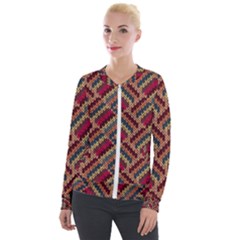 Geometric Knitting Velvet Zip Up Jacket by goljakoff