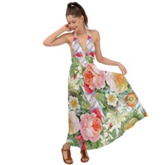 Vintage Flowers Backless Maxi Beach Dress by goljakoff