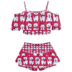 Cute Winter Bear Kids  Off Shoulder Skirt Bikini by designsbymallika