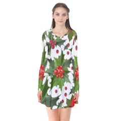 Christmas Berries Long Sleeve V-neck Flare Dress by goljakoff