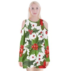 Christmas Berries Velvet Long Sleeve Shoulder Cutout Dress by goljakoff