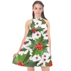 Christmas Berries Halter Neckline Chiffon Dress  by goljakoff