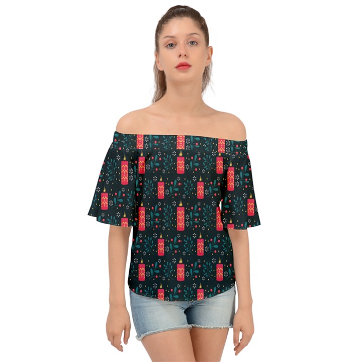 Christmas Candles Off Shoulder Short Sleeve Top