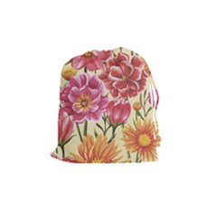 Retro Flowers Drawstring Pouch (medium) by goljakoff