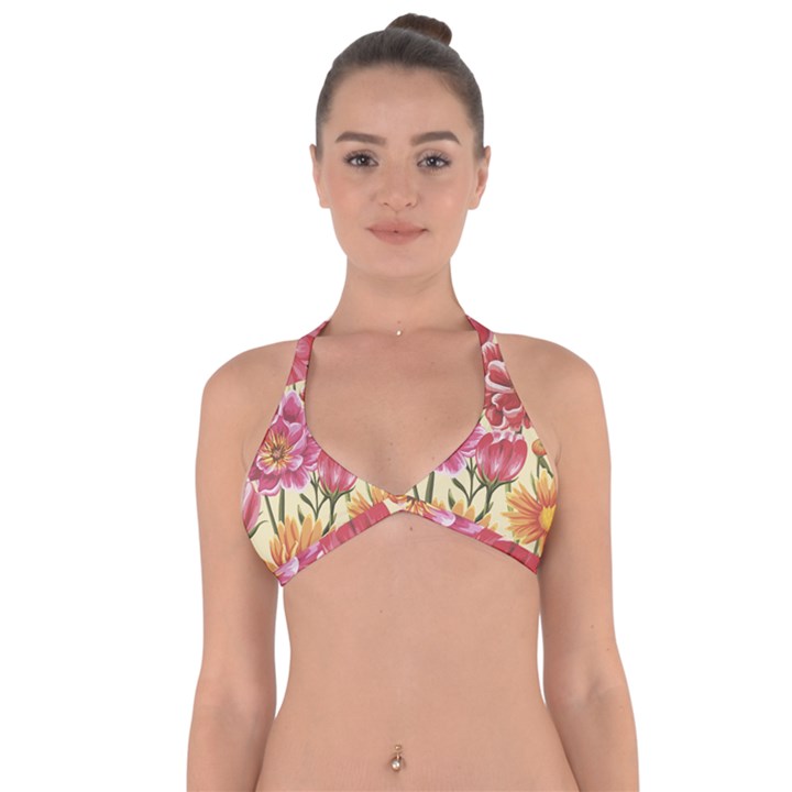 Retro flowers Halter Neck Bikini Top