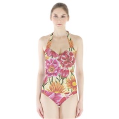 Retro Flowers Halter Swimsuit by goljakoff