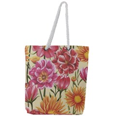Retro Flowers Full Print Rope Handle Tote (large) by goljakoff