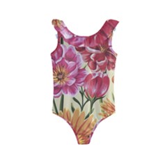 Retro Flowers Kids  Frill Swimsuit by goljakoff