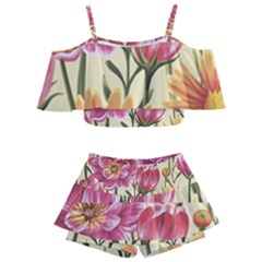 Retro Flowers Kids  Off Shoulder Skirt Bikini by goljakoff