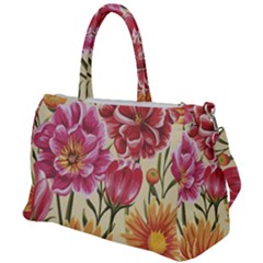 Retro Flowers Duffel Travel Bag by goljakoff