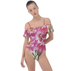 Retro Flowers Frill Detail One Piece Swimsuit by goljakoff