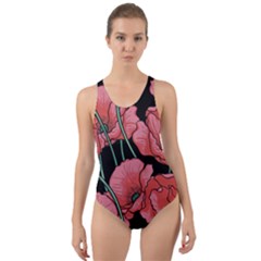 Red Flowers Cut-out Back One Piece Swimsuit by goljakoff