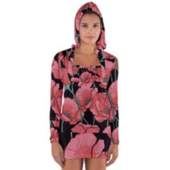 Red Flowers Long Sleeve Hooded T-shirt by goljakoff