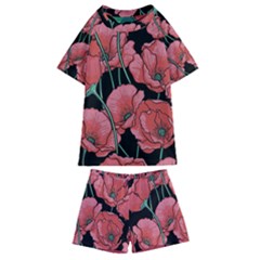 Red Flowers Kids  Swim Tee And Shorts Set by goljakoff