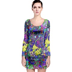 Vibrant Abstract Floral/rainbow Color Long Sleeve Bodycon Dress by dressshop