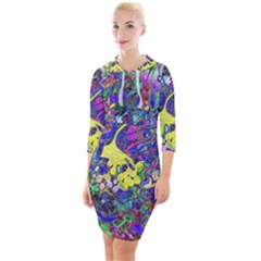 Vibrant Abstract Floral/rainbow Color Quarter Sleeve Hood Bodycon Dress