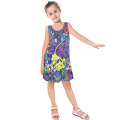 Vibrant Abstract Floral/rainbow Color Kids  Sleeveless Dress by dressshop