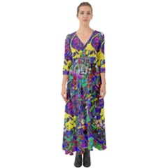 Vibrant Abstract Floral/rainbow Color Button Up Boho Maxi Dress by dressshop