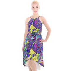 Vibrant Abstract Floral/rainbow Color High-low Halter Chiffon Dress  by dressshop