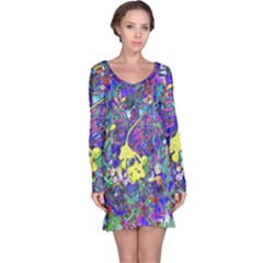 Vibrant Abstract Floral/rainbow Color Long Sleeve Nightdress by dressshop