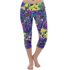 Vibrant Abstract Floral/rainbow Color Capri Yoga Leggings by dressshop