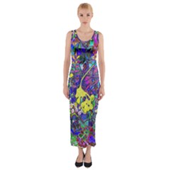 Vibrant Abstract Floral/rainbow Color Fitted Maxi Dress by dressshop