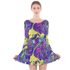 Vibrant Abstract Floral/rainbow Color Long Sleeve Velvet Skater Dress by dressshop