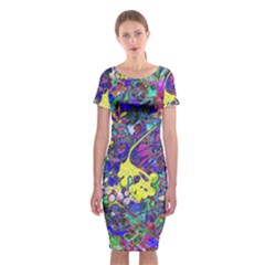 Vibrant Abstract Floral/rainbow Color Classic Short Sleeve Midi Dress by dressshop