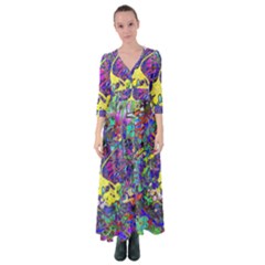Vibrant Abstract Floral/rainbow Color Button Up Maxi Dress by dressshop