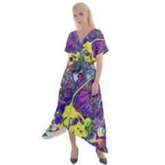Vibrant Abstract Floral/rainbow Color Cross Front Sharkbite Hem Maxi Dress by dressshop