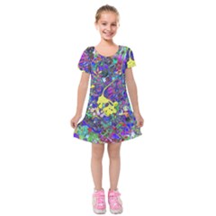 Vibrant Abstract Floral/rainbow Color Kids  Short Sleeve Velvet Dress