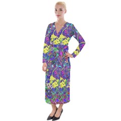 Vibrant Abstract Floral/rainbow Color Velvet Maxi Wrap Dress by dressshop