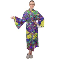 Vibrant Abstract Floral/rainbow Color Maxi Velour Kimono