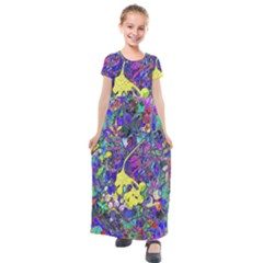 Vibrant Abstract Floral/rainbow Color Kids  Short Sleeve Maxi Dress by dressshop