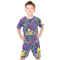 Vibrant Abstract Floral/rainbow Color Kids  Tee And Shorts Set by dressshop