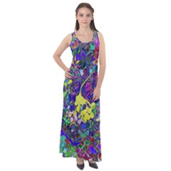 Vibrant Abstract Floral/rainbow Color Sleeveless Velour Maxi Dress by dressshop