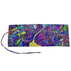 Vibrant Abstract Floral/rainbow Color Roll Up Canvas Pencil Holder (s)