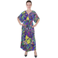 Vibrant Abstract Floral/rainbow Color V-neck Boho Style Maxi Dress by dressshop