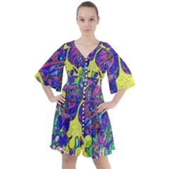 Vibrant Abstract Floral/rainbow Color Boho Button Up Dress by dressshop