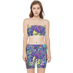 Vibrant Abstract Floral/rainbow Color Stretch Shorts And Tube Top Set by dressshop
