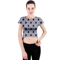 Large Black Polka Dots On Coin Grey - Crew Neck Crop Top by FashionLane