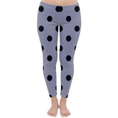 Large Black Polka Dots On Coin Grey - Classic Winter Leggings