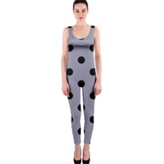 Large Black Polka Dots On Coin Grey - One Piece Catsuit by FashionLane