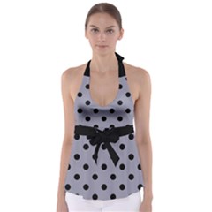 Large Black Polka Dots On Coin Grey - Babydoll Tankini Top by FashionLane